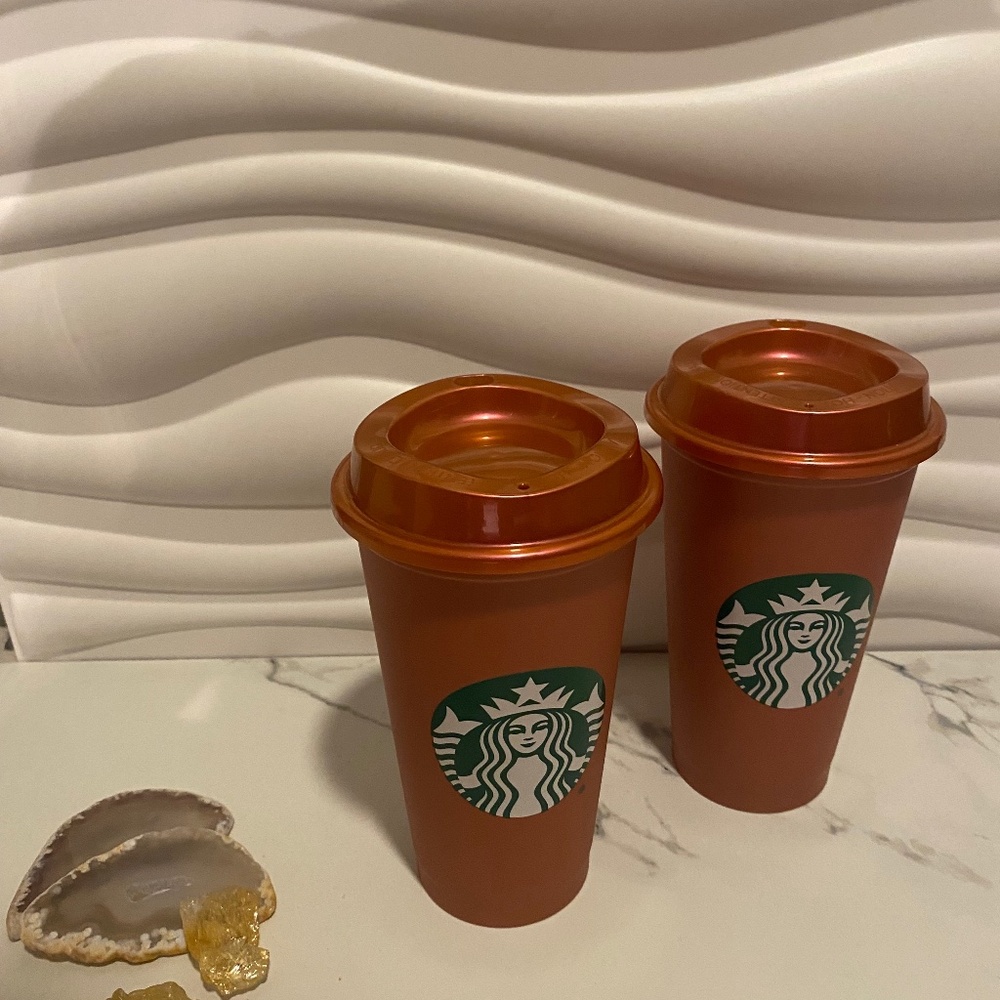 NEW Starbucks (2) 16oz reusable plastic hot cups from the fall collection